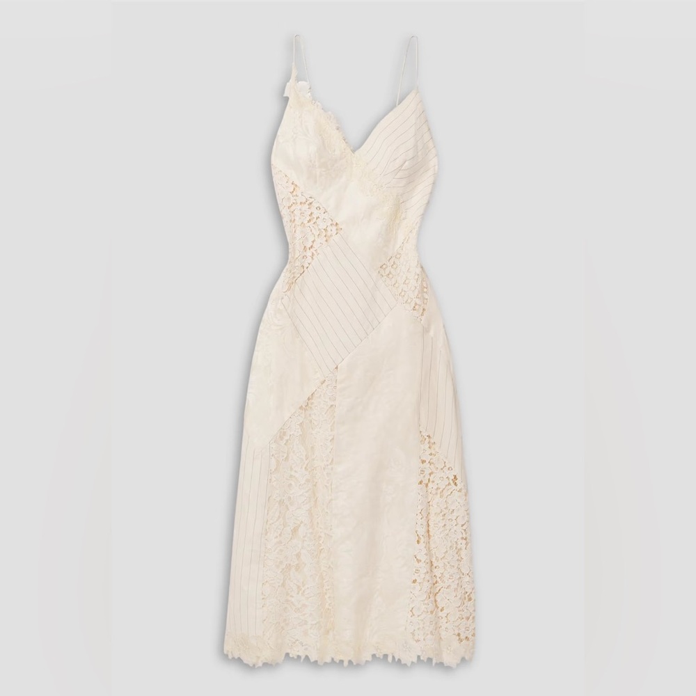 Zimmerman - Patchwork lace, linen and silk-Jacquard midi dress